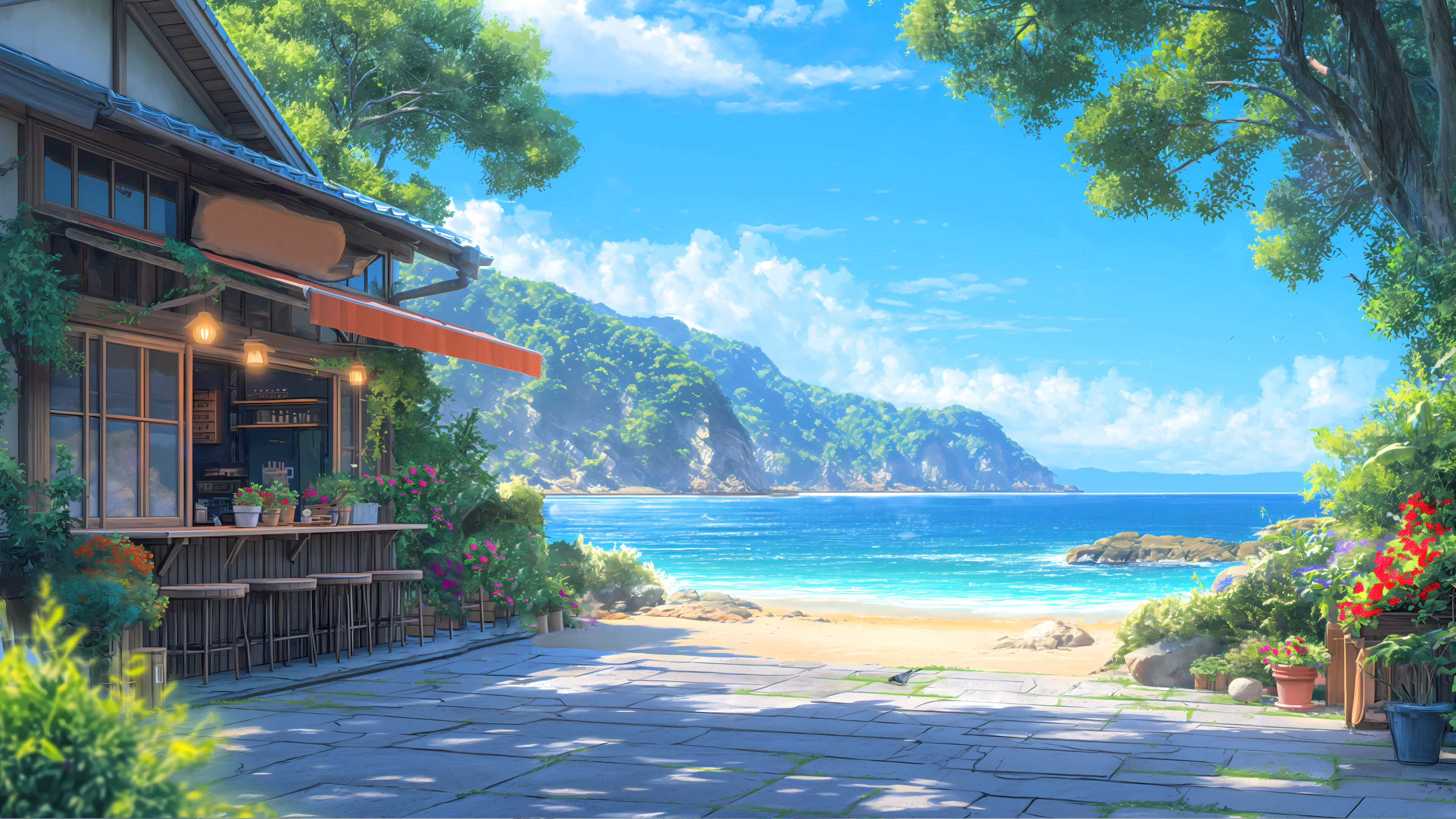 夏日花店 海边风景4K壁纸 3840x2160.jpg